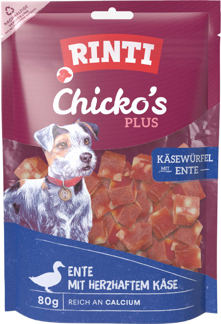RINTI Hundeleckerlis Chicko Plus Käsewürfel mit Ente